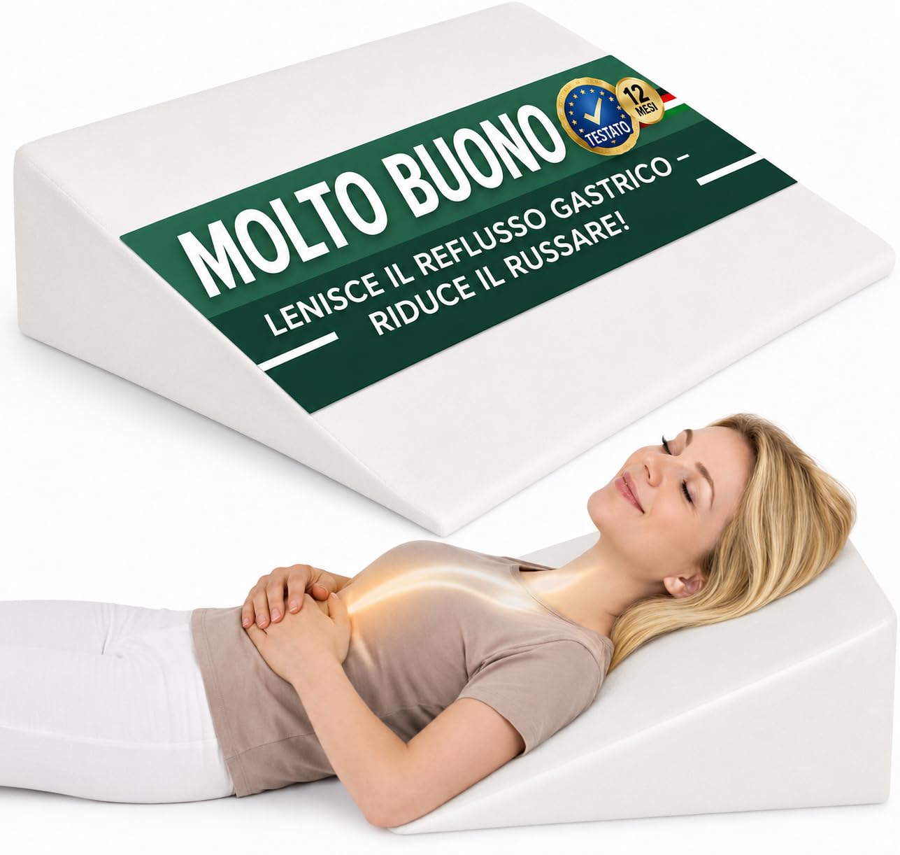 DYNMC you Cuscino a cuneo per letto e divano - Cuscino ergonomico di sostegno per il sonno e la schiena - cuneo da 80 cm per testiera, gambe o seduta, cuscino comfort per adulti (Bianco, 80 cm)