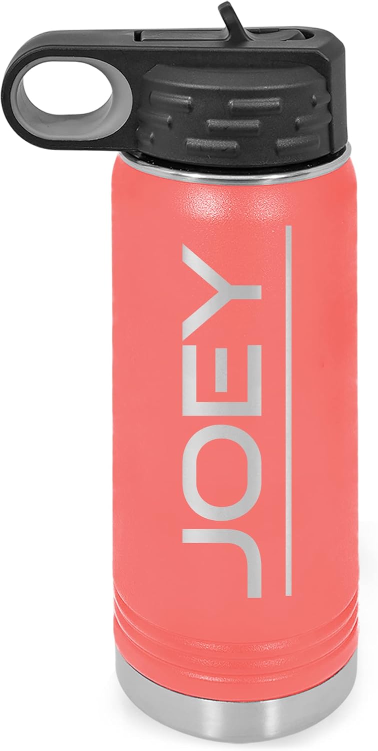Personalized Water Bottles/Straw Vacuum Insulated Water Bottle Stainless Steel Sports Water Bottle 32 oz Coral