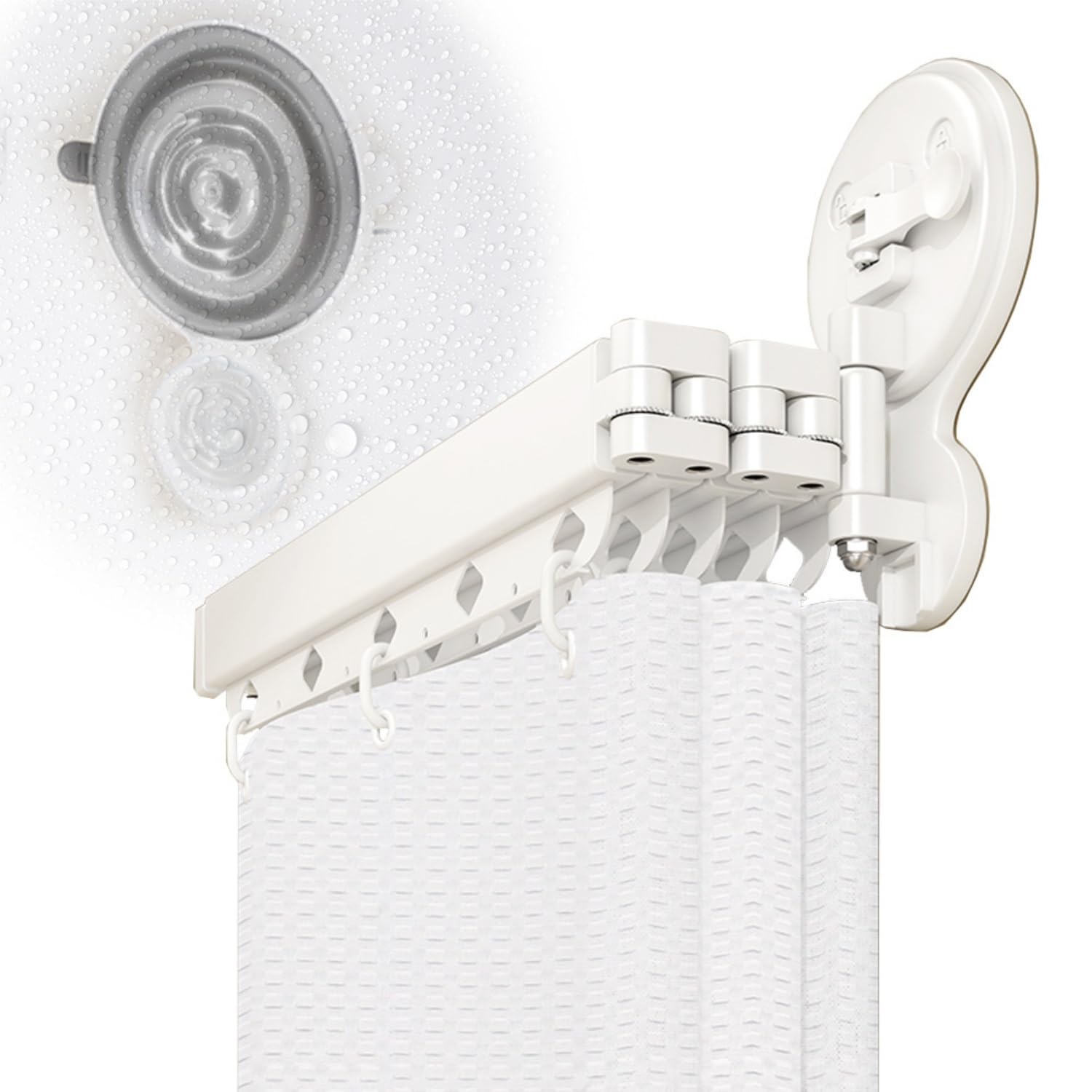 Faltbarer Duschvorhangstange mit Saugnapf, Ohne Bohren L/U Form Eckvorhangstangen Zur, Wasserdicht Schimmelresistent Duschvorhang für Badewanne(172+25cm)