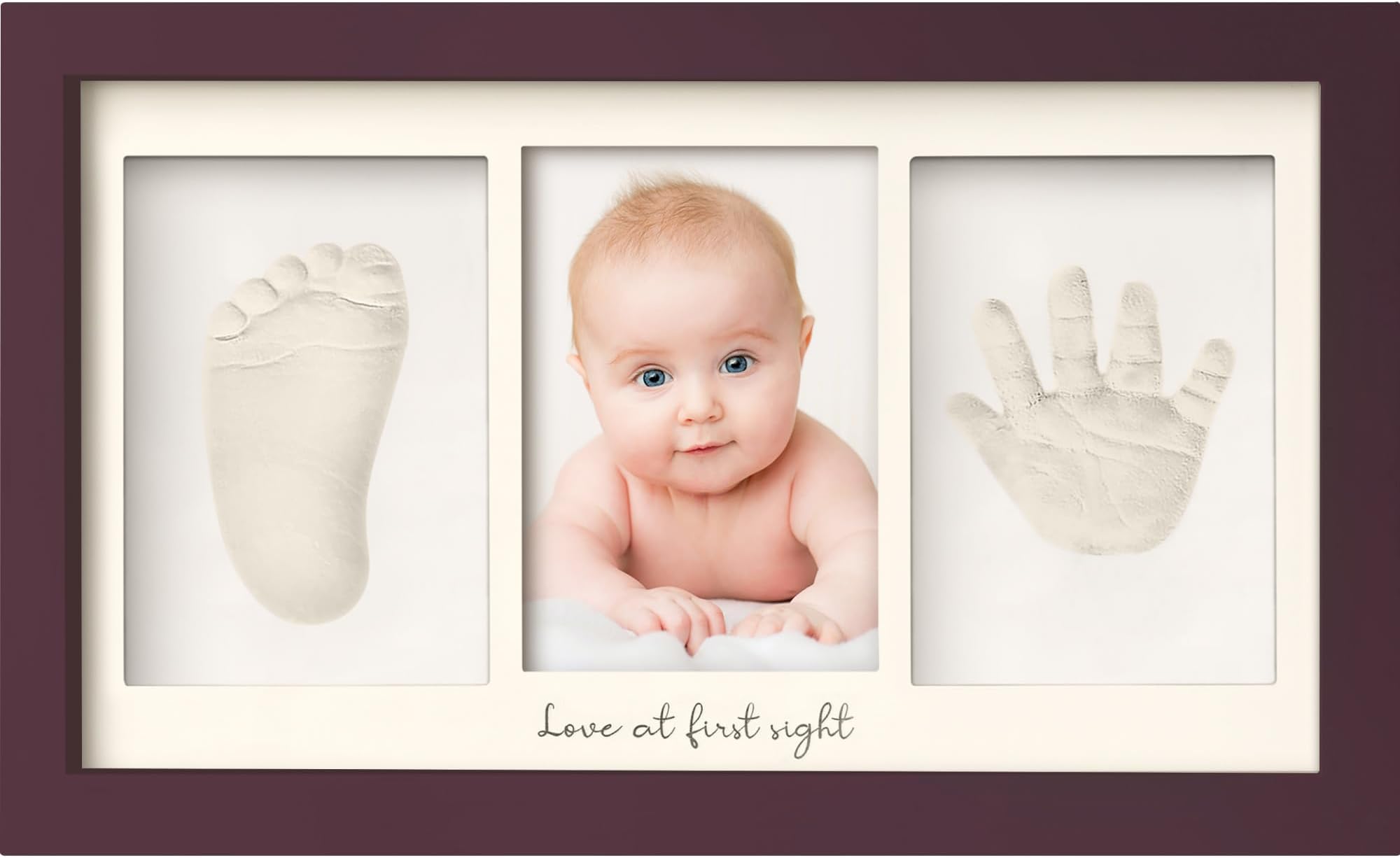 KeaBabies Baby Hand and Footprint Kit - Clay Handprint Keepsake Frame, Newborn Nursery Picture Frame, Personalized New Mom Gifts for Baby First Christmas Shower (Auburn)
