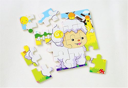 Miniatura 3 de PROW Rompecabezas de madera de 16 piezas para niños pequeños, rompecabezas cuadrado, elefante, panda, cachorro, cordero, barco, tren, avión de