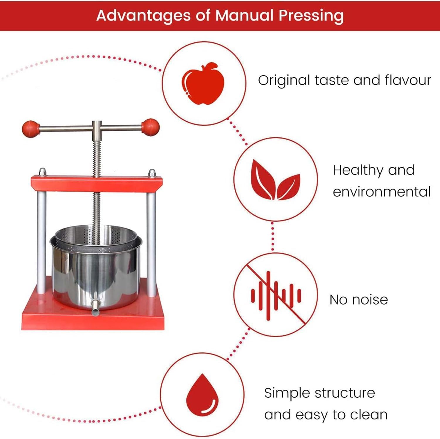 JOSBY Manual Fruit Wine Press, 0.53 Gallon/2 L Stainless Steel Manual Wine Press Machine, with T-Handle, Vegetables Honey Olive Oil Making Press, for Outdoor, Kitchen, Home