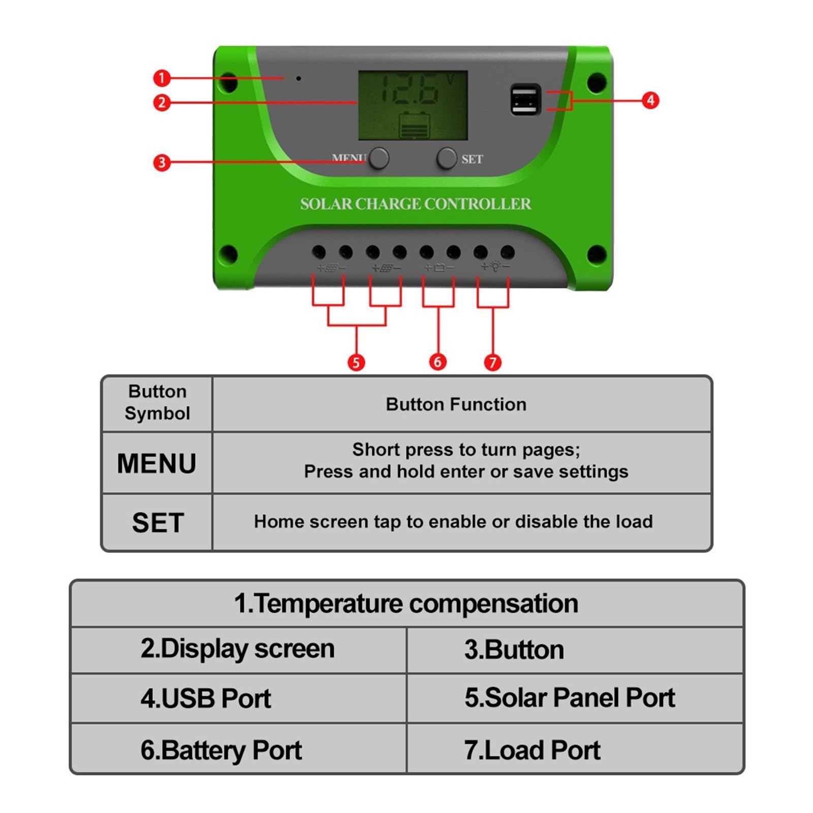 Controlador Solar De 10 A, 20 A, 30 A, 40 A, 50 A, 60 A, Controlador De Carga Solar PWM Fuera De La Red, Entrada Fotovoltaica Dual De 12/24/48 V Fácil Eficaz(10A 12/24V)
