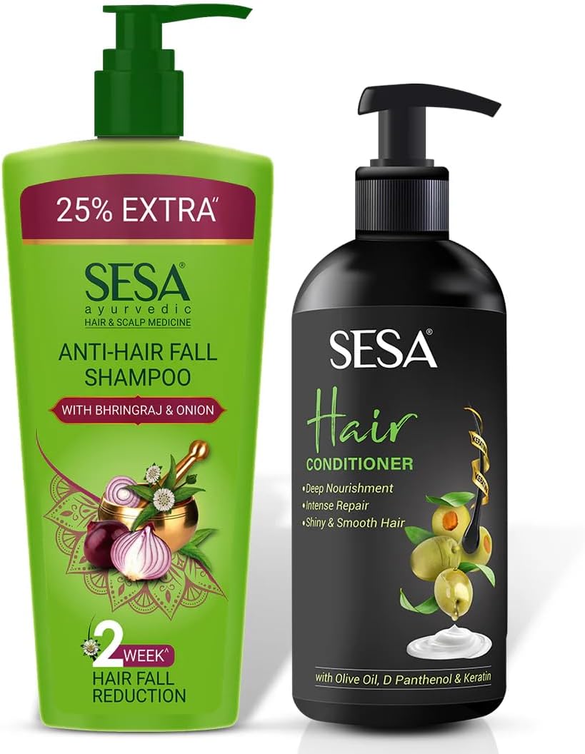 Sesa Anti Hairfall Shampoo and Conditioner Combo Hairfall Control Anti Dandruff Shampoo Infused with 17 Ayurvedic Herbs Smooth & Shiny Hair For Men & Women 500 ml + 300ml