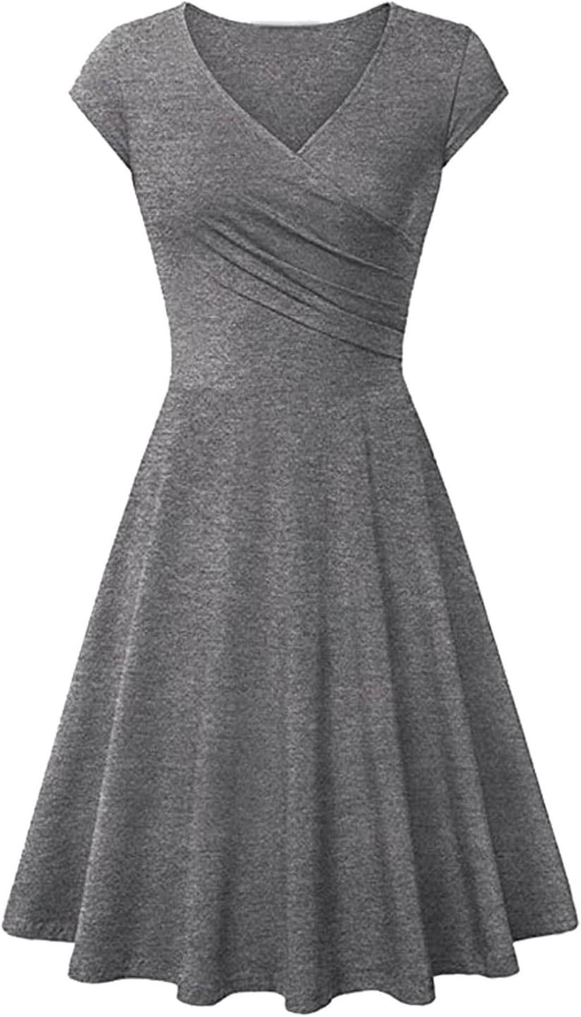 Womens Dresses Casual Elegant Knee-Long Dress Tunic Dress Short Sleeve Crew Neck Dresses with Pocket Sun Dress for Ladies Solid Color Dresses Soft Loose Vacation Party Daily Evening Dresses