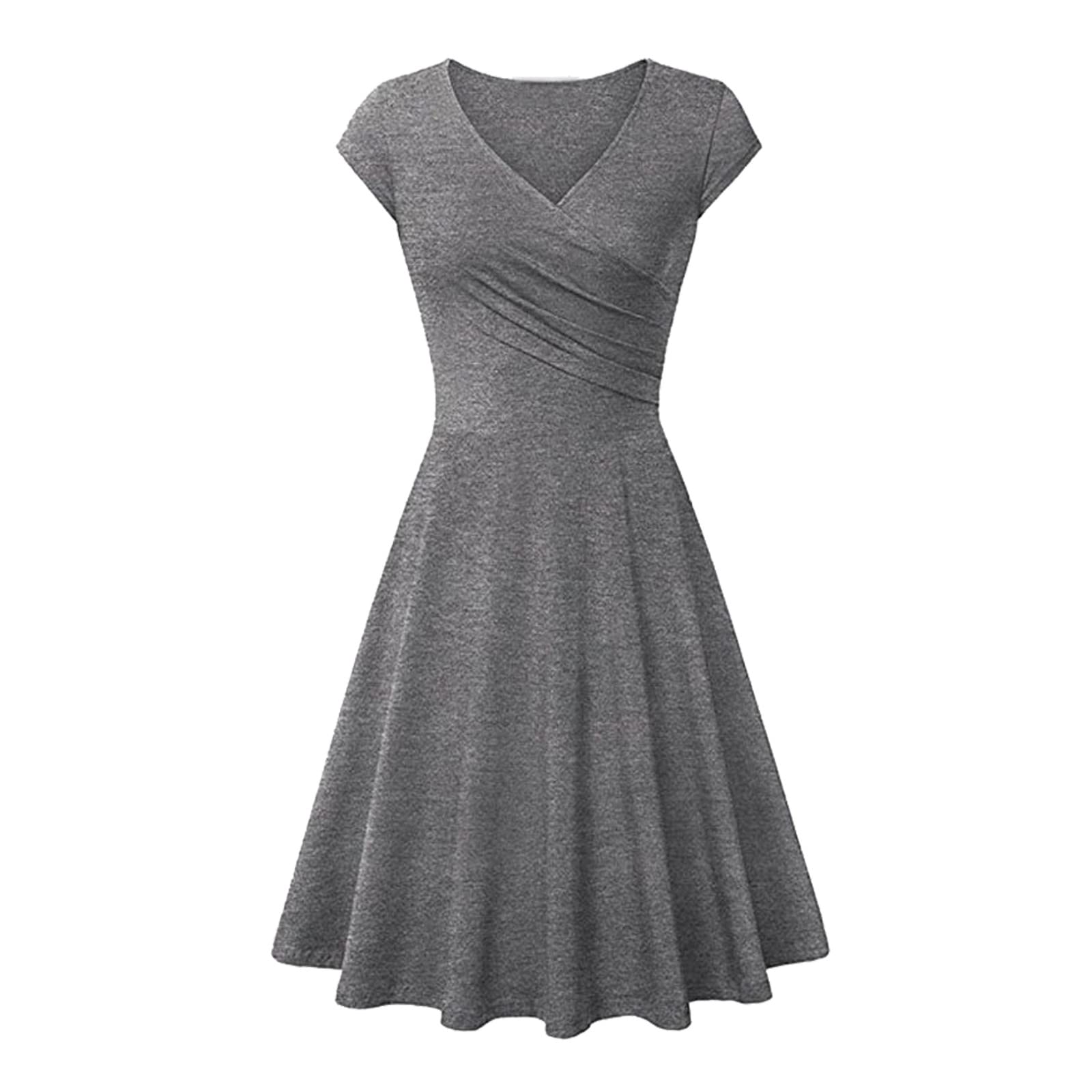 Womens Dresses Casual Elegant Knee-Long Dress Tunic Dress Short Sleeve Crew Neck Dresses with Pocket Sun Dress for Ladies Solid Color Dresses Soft Loose Vacation Party Daily Evening Dresses