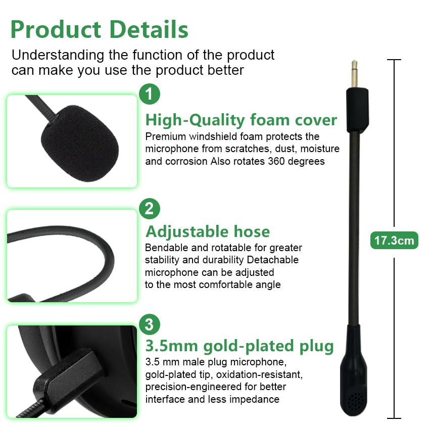Image of V2 Pro Detachable Boom Microphone Accessories Compatible with Razer BlackShark V2, V2 Pro, V2 SE Gaming Headphone, 3.5mm Audio MIC Work on PS5, PS4, Nintendo Switch and Lite, Xbox Series X & S, PC