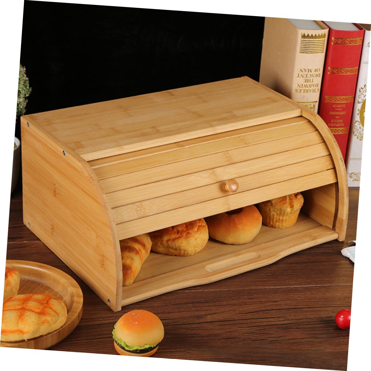 SUPVOX Bread Box Lid, Kitchen Counter Storage Basket, Natural Wooden Bread Basket for Fruit and Pastry Organization, Food Storage Container for Home Use