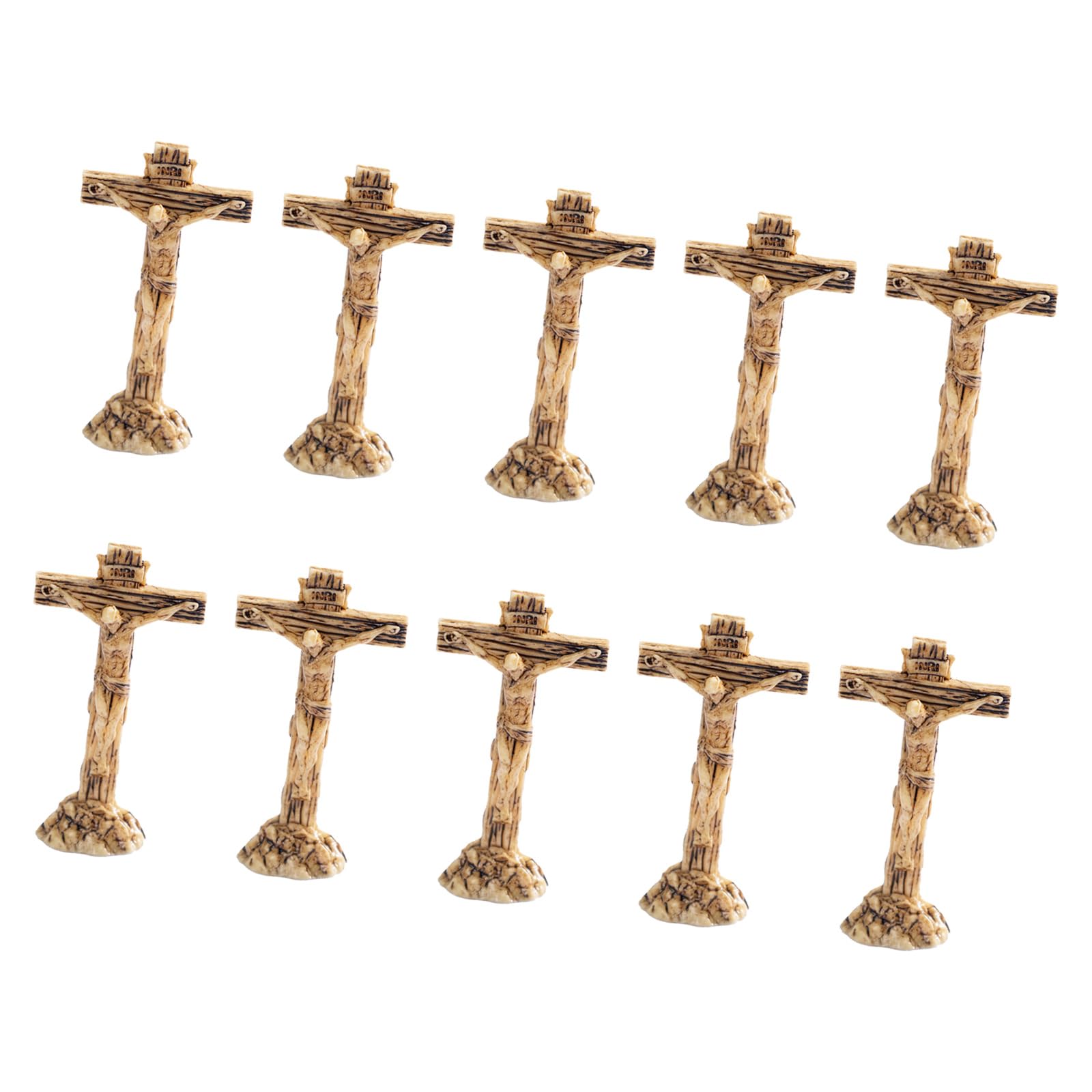 ordinarYone 10Pcs Creative Miniature Crosses Ornament Catholic Standing Crucifix with Base For Religous Home Altars Decors