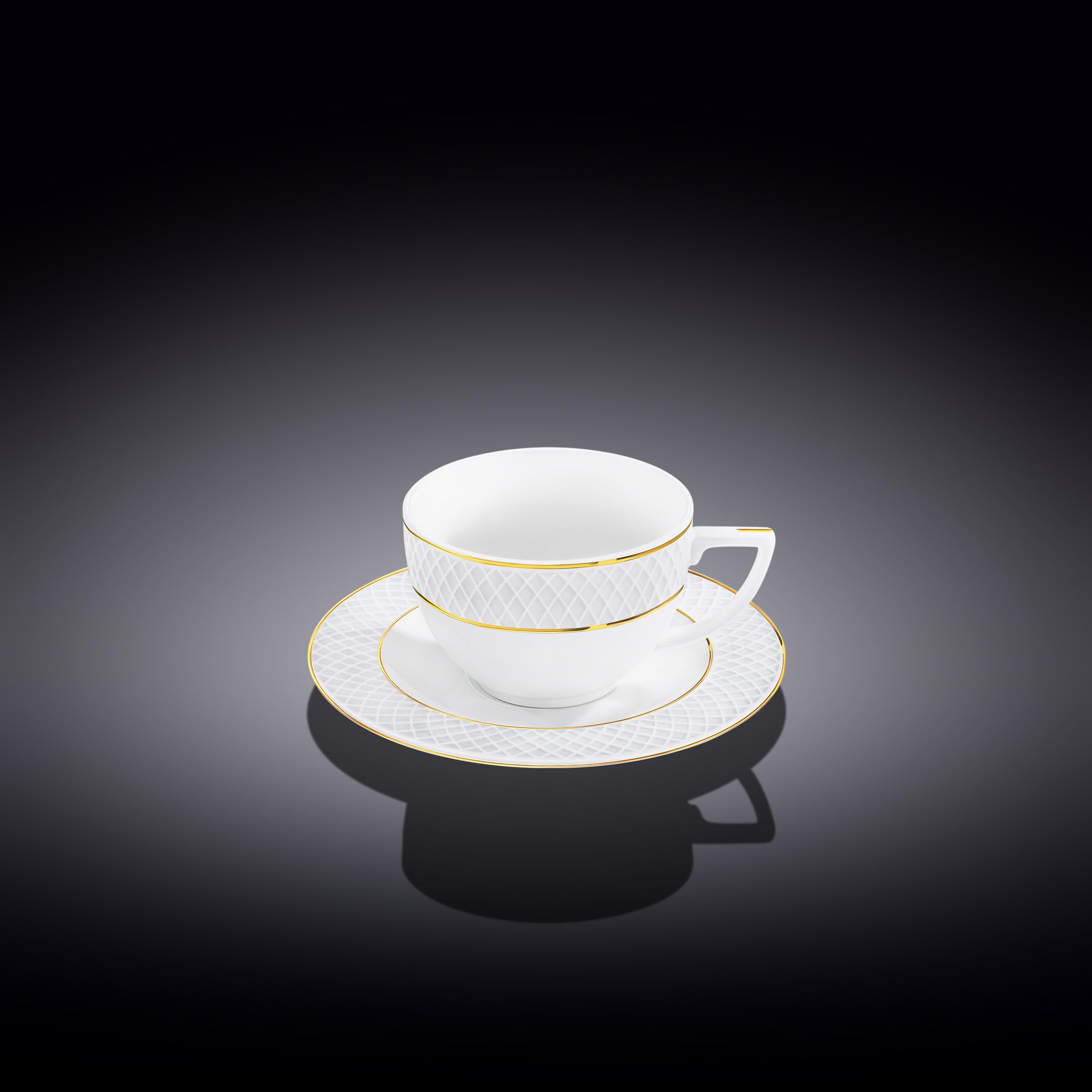 Wilmax - Tazze con piattini - motivo dorato - set da 6-90 ml - tazze da caffè in porcellana - bianco - servizio da tavola per 6 persone - set di tazze per caffè, tè, dessert
