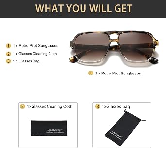 Long Keeper Retro Square Pilot Sunglasses for Women Men Oversize Retro Aviation Square Sunglasses Double Bridge Sun Glasses Vintage Shades UV400