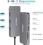 MOKiN USB C Adapters for MacBook Pro/Air,Mac Dongle with 3 USB.3.0,USB C to HDMI, USB C to RJ45 Ethernet, 9 in 1 USB C to HDMI Adapter,100W Pd Charging, USB C to SD/TF Card Reader USB C Hub