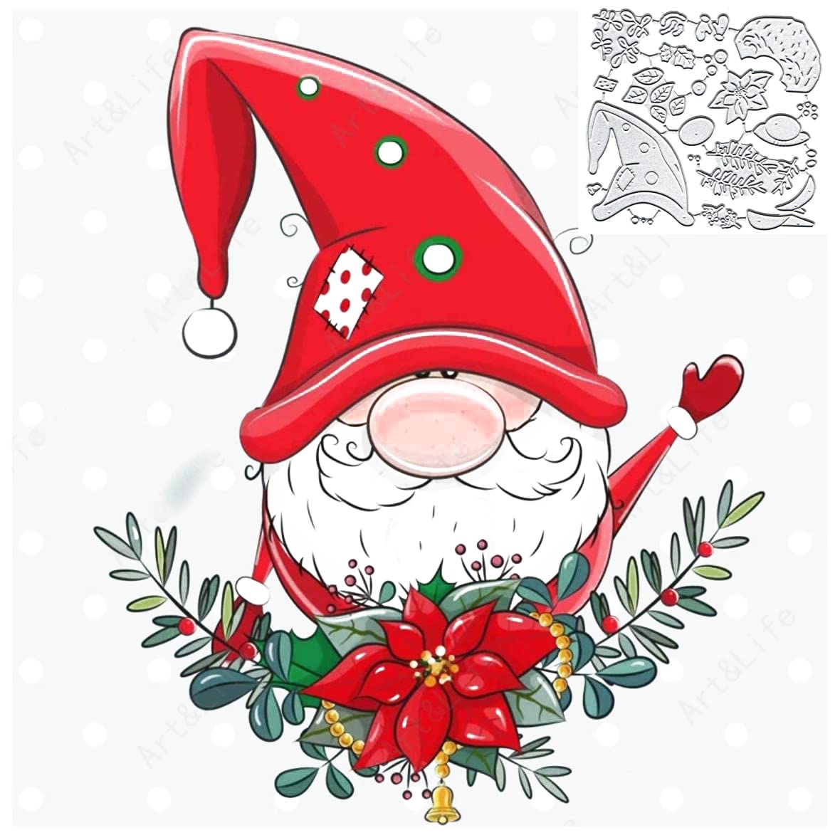 Christmas Santa Gnome Metal Die Cuts,Christmas Flowers Leaf Santa Claus Metal Cutting Dies Cut Stencils for DIY Scrapbooking Cards Decorative Embossing Paper Dies for Scrapbooking Card Making