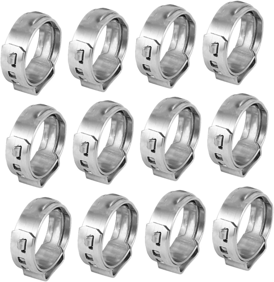 ORFOFE 1/2 Inch Stainless Steel Single Ear Clamp Hose Clips 50pcs Drive Hose Clip for Gas Hose Clamps Adjustment