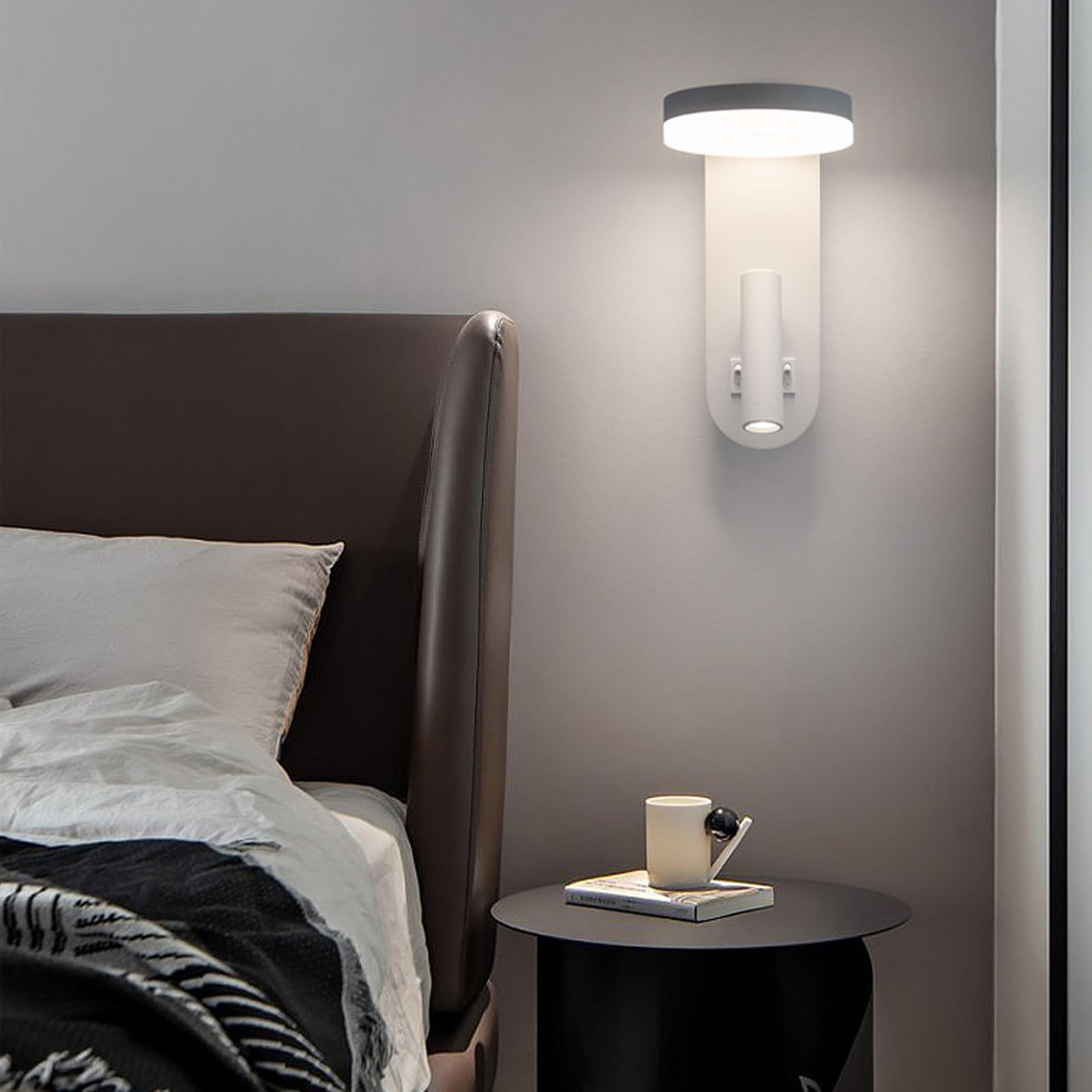 Apliques de pared interior LED moderno con doble interruptor y foco giratorio aluminio blanco 8