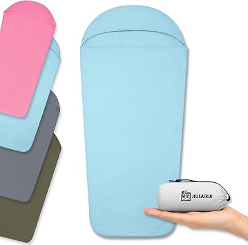 JIUSAIRUI 4.2oz Ultralight Sleeping Bag Liner No Zipper Portable Travel Sheet, Quick-Dry & Machine Washable,Ideal for Camping, Hotels, Backpacking,Hostels