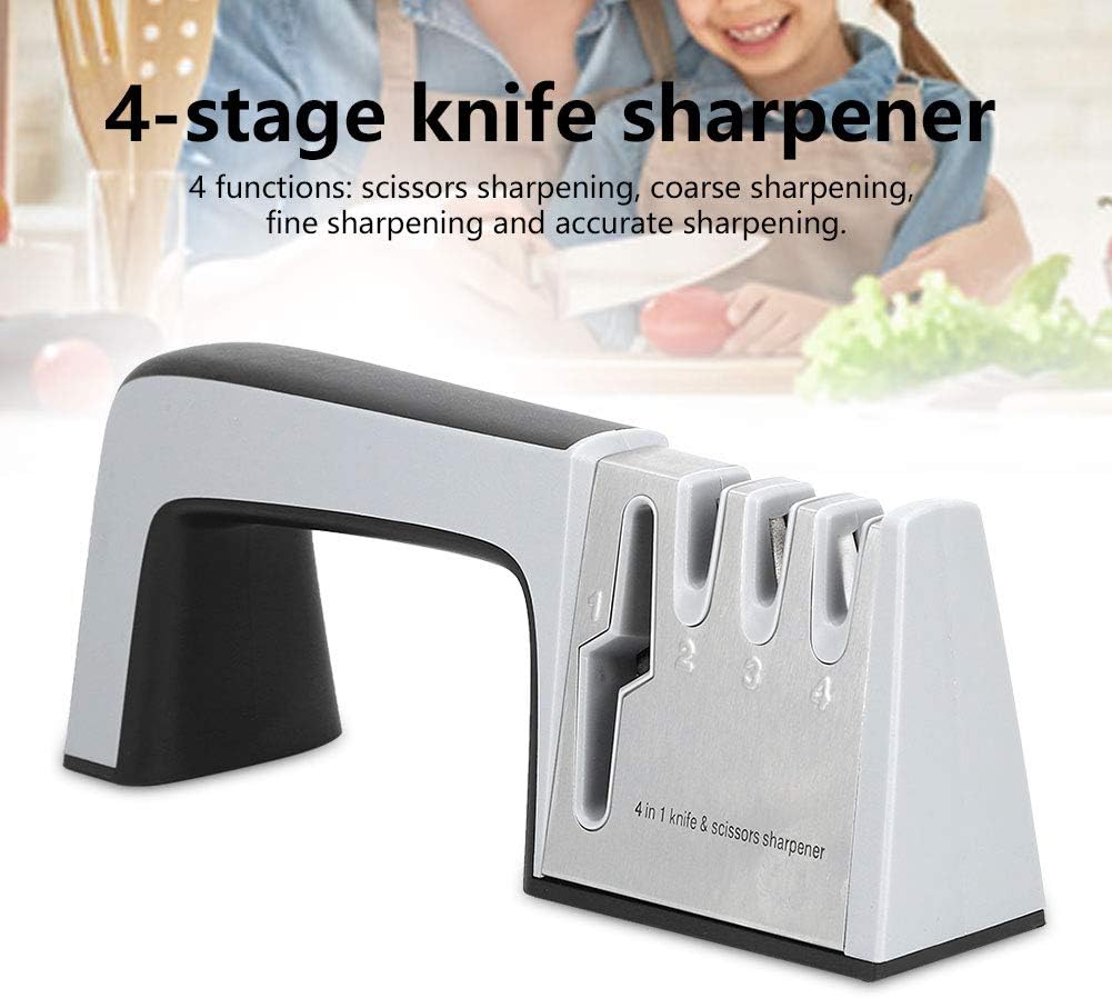 Knife Grinder, 4in1 4 Stage Knife Sharpener Scissors Grinder Sharpening Tool Manual Grinding Tool Accessory