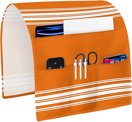 Organizador de reposabrazos para sofá, organizador de mesita de noche, color naranja otoño, antideslizante, soporte de control remoto para