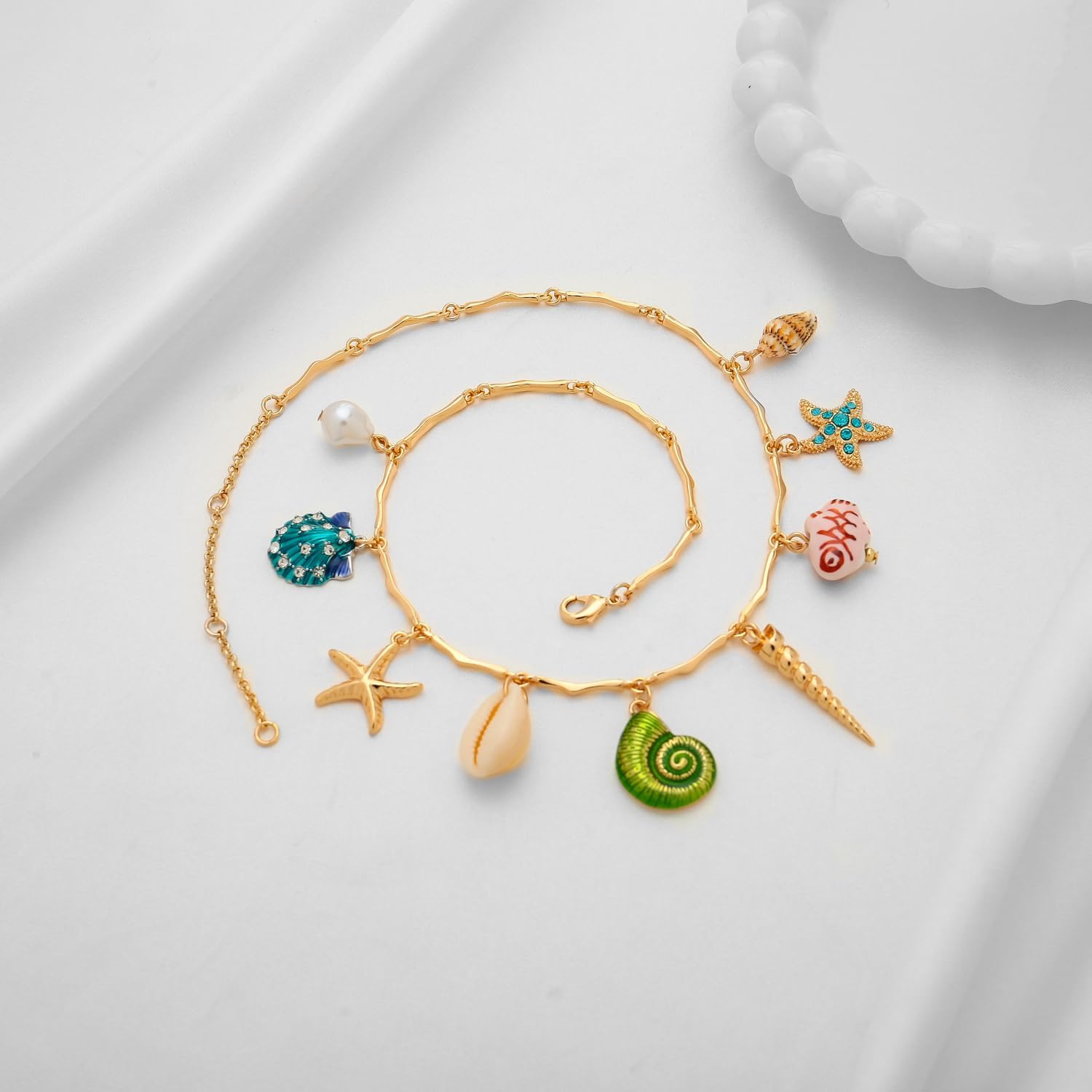 Starfish Charm Necklace for Women Gold Starfish with Seashell and Pearl Charms Ocean Themed Pendant Cute Beachy Necklace for Women Trendy Beach Summer Jewelry - Image 2
