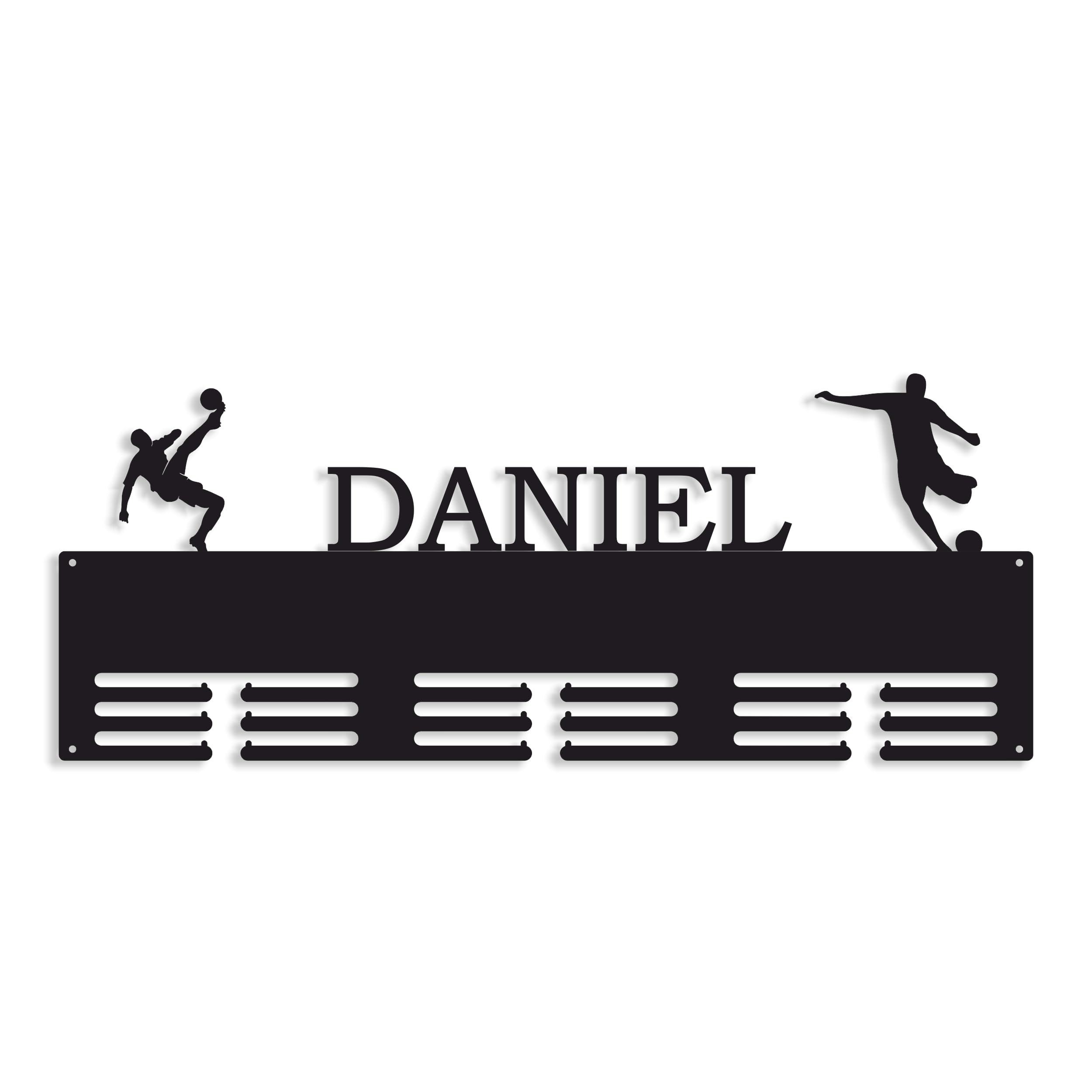 FranJohnsonHouse Personalised Soccer Medal Holder Custom Medal Metal Hanger Football Player Custom Name Sports Medal Display Rack for Awards Medals & Ribbons Monogram Sign Gift for Men Boys (Design 3)