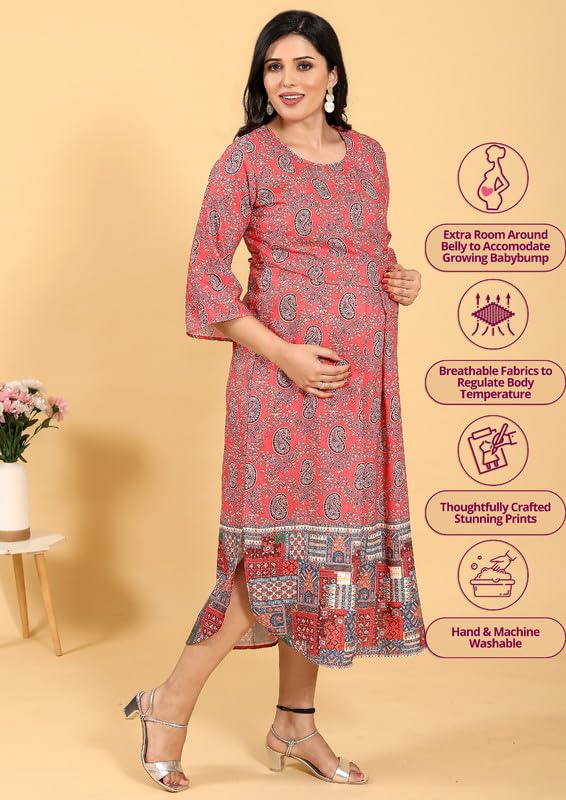 Image of RITIJYA Zipless Feeding Kurtis & Dresses for Women | Zipless Maternity Wear Gown Pregnancy Dress for Nursing Mothers | Viscose Rayon | Stylish & Comfortable | S to 4XL | Washable & Durable