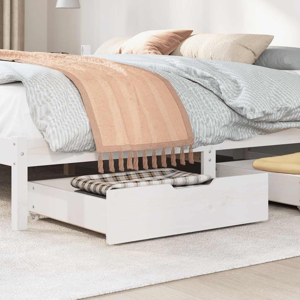 Leasha 2 Bettschubladen, Aufbewahrungsbox unter dem Bett mit Rollen, 2 Stück, weiß, 75 x 55 x 17 cm, Kiefernholz, massiv