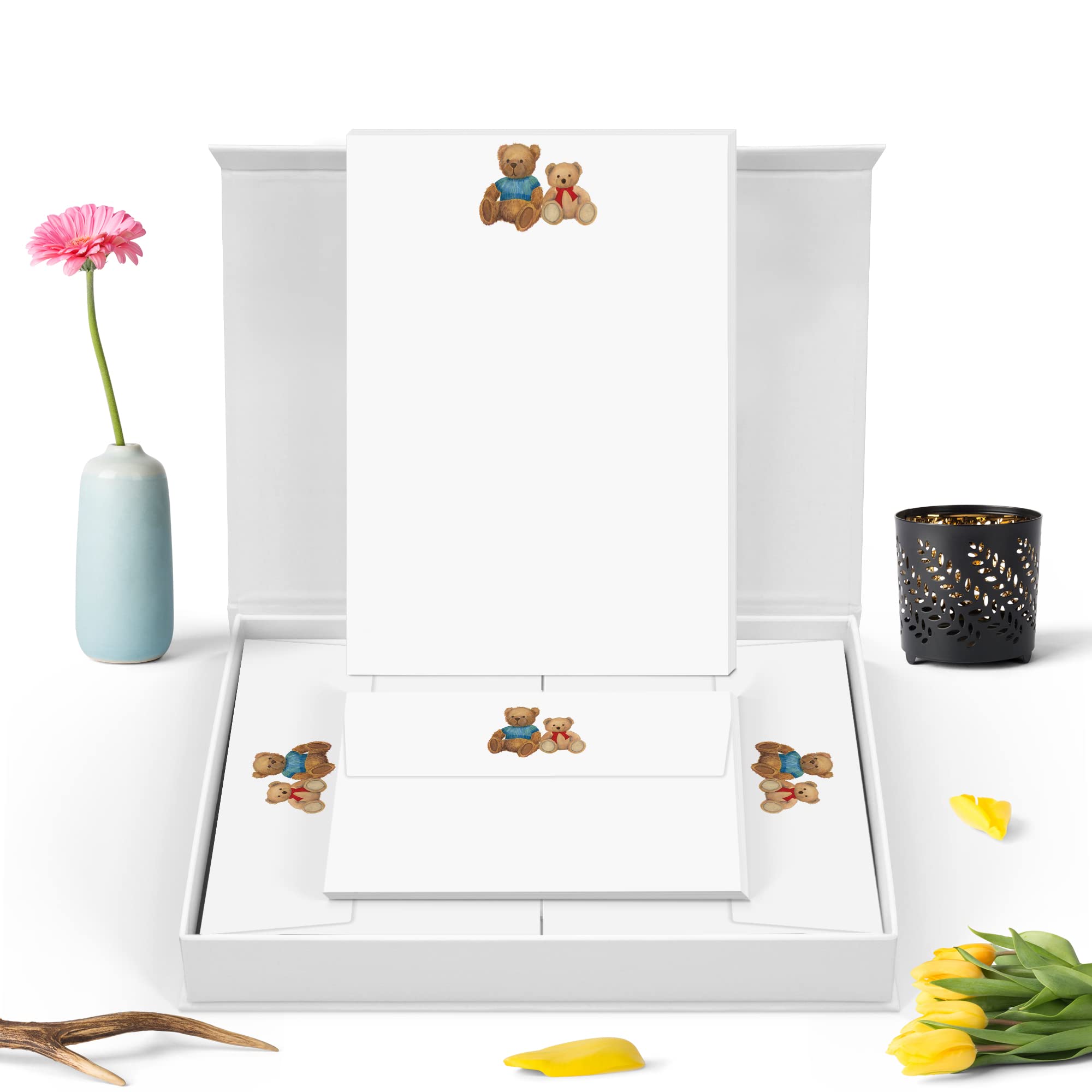 Me Loovely Teddy Bear Letter Writing Paper and Envelopes Set Stationery Supplies for DIY Printing Writing Invitations | (40 Letters, & 40 Envelopes with Gift Box)