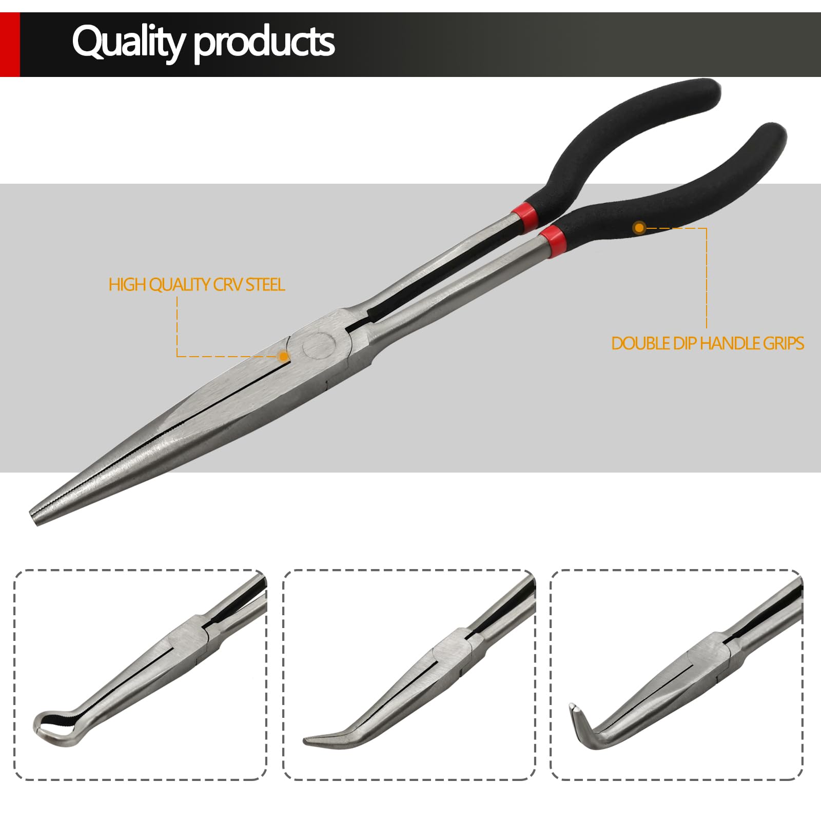 Long Needle Nose Pliers Set (4PCS-Straight/45/90/Circle), Metallic - Image 4