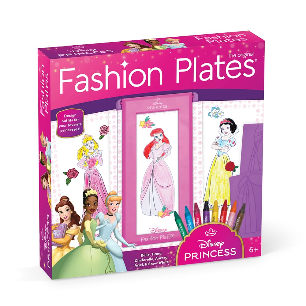 Fashion Plates Disney Princess – Mix-and-Match Drawing Kit, Arts and Crafts, Coloring, Art Supplies, Craft Supplies, Stencils, Crayons Included, Create Your Own Designs, Ages 6+