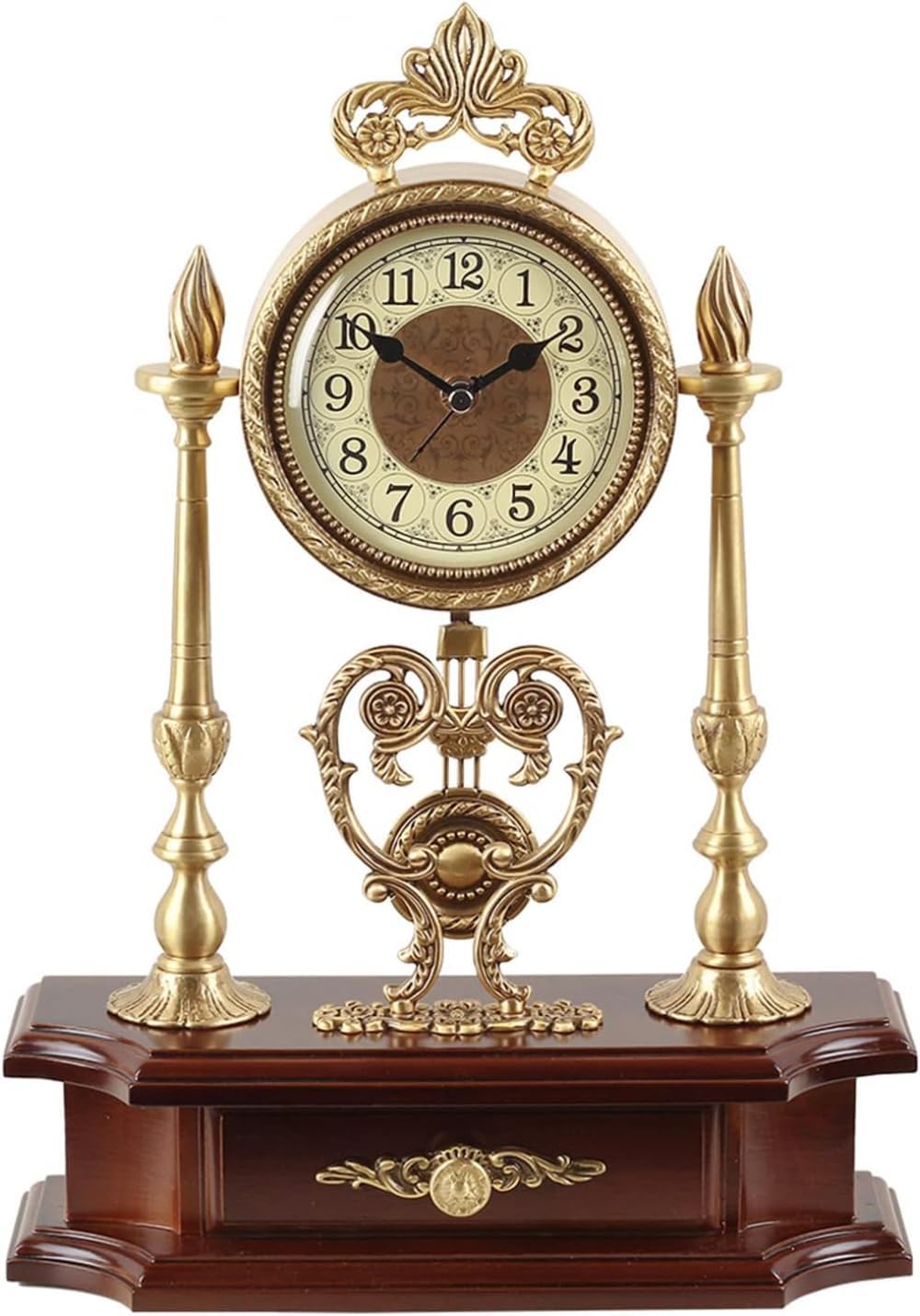 Antique Mantel Clocks, Vintage Mantle Grandfather Clock, European Style Candle Silent Table Clocks Ornament, Metal Digital Desk Clock for Fireplace, Living Room Office