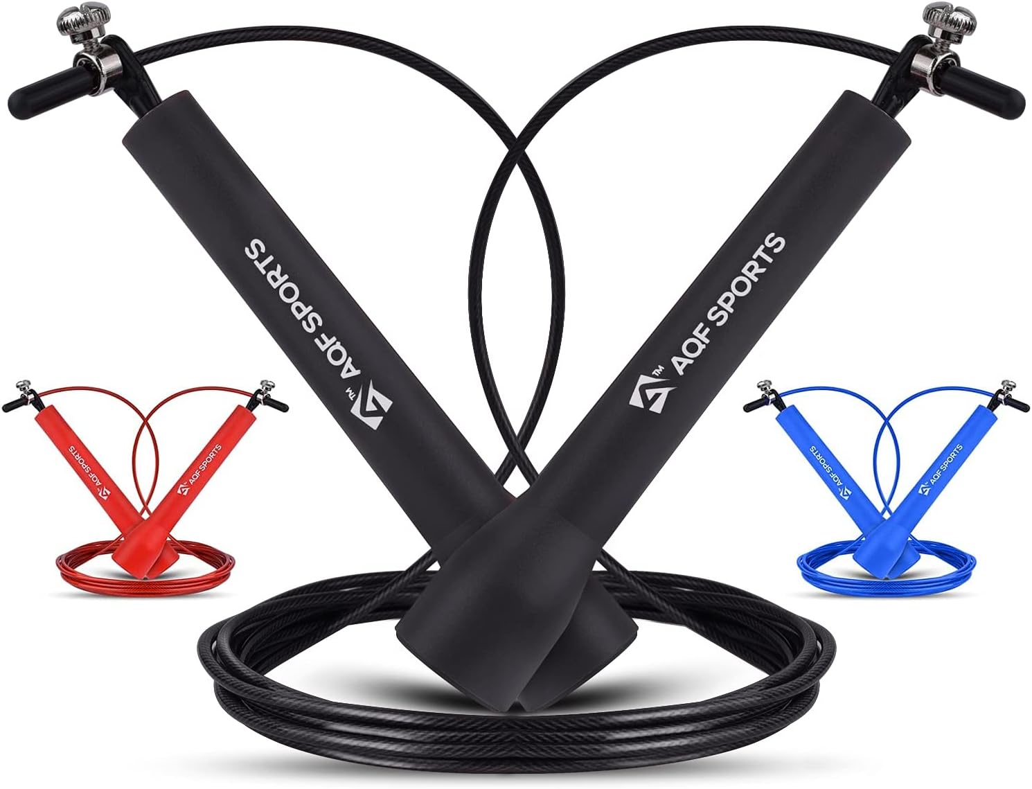 AQF Speed Skipping Rope for Fitness with Non-Slip Plastic Handles & Tangle Free Steel Wire Jump Rope Adjustable 3-meter length for Fitness Training