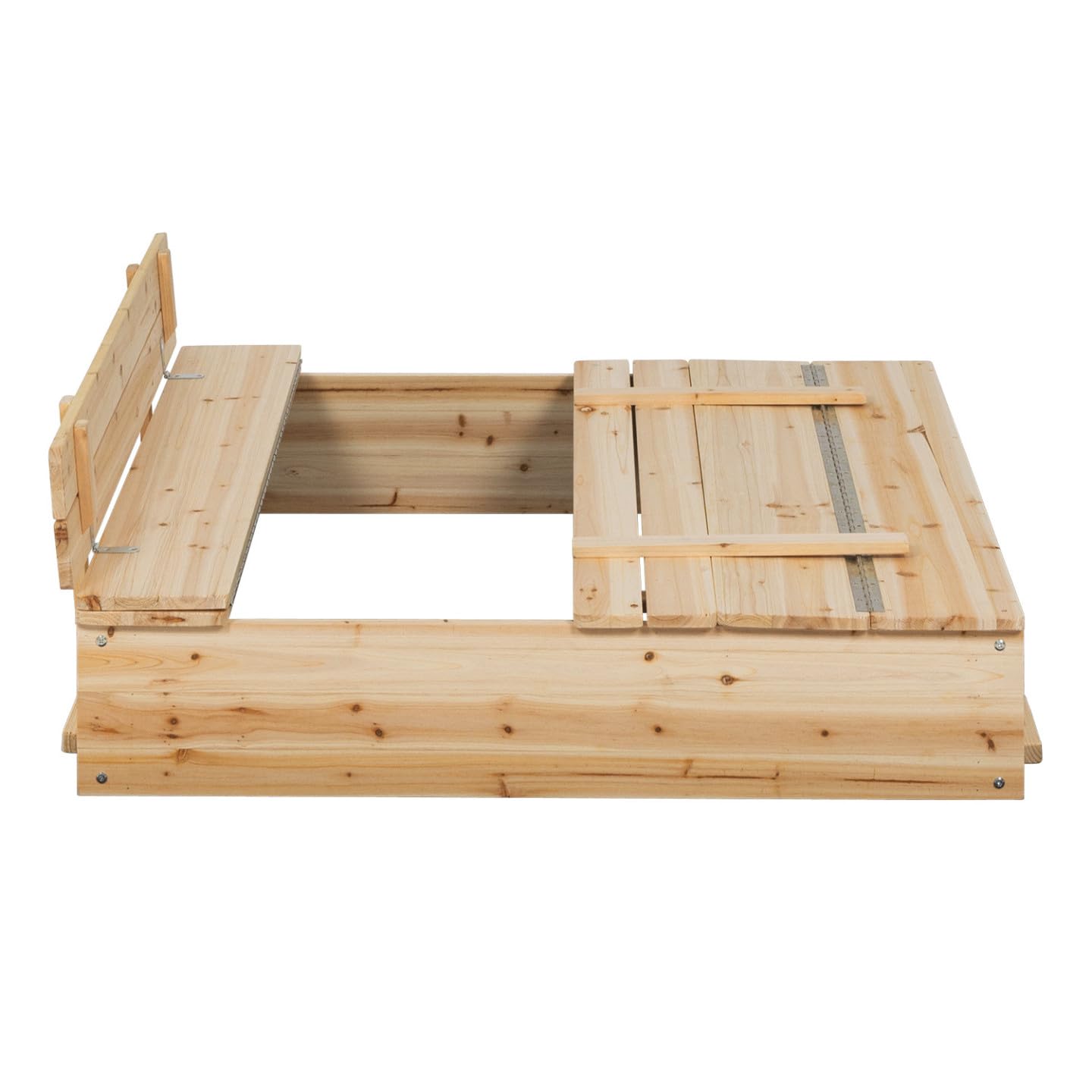 IDMarket - Bac à Sable Funny Bois refermable avec 2 bancs et bâches de Protection