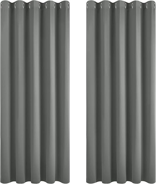 Deconovo Wide Curtains for Living Room Thermal Insulated 66 x 72 Inch Blackout Curtains Eyelet Blackout Curtains Light Grey 2 Panels