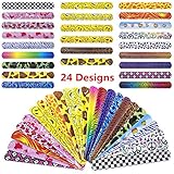 JOSENI 72 PCs Slap Bracelets Toys Party Favors Pack (24 Designs) with Colorful Hearts Emoji Peace Animal Prints-Birthday School Classroom Prize For Kids Boys Girls