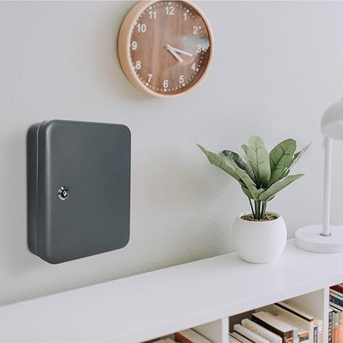 Miniatura 2 de Navaris Caja de llaves de montaje en pared, organizador de gabinete de 48 llaves con cerradura, soporte de almacenamiento de metal con ganchos para