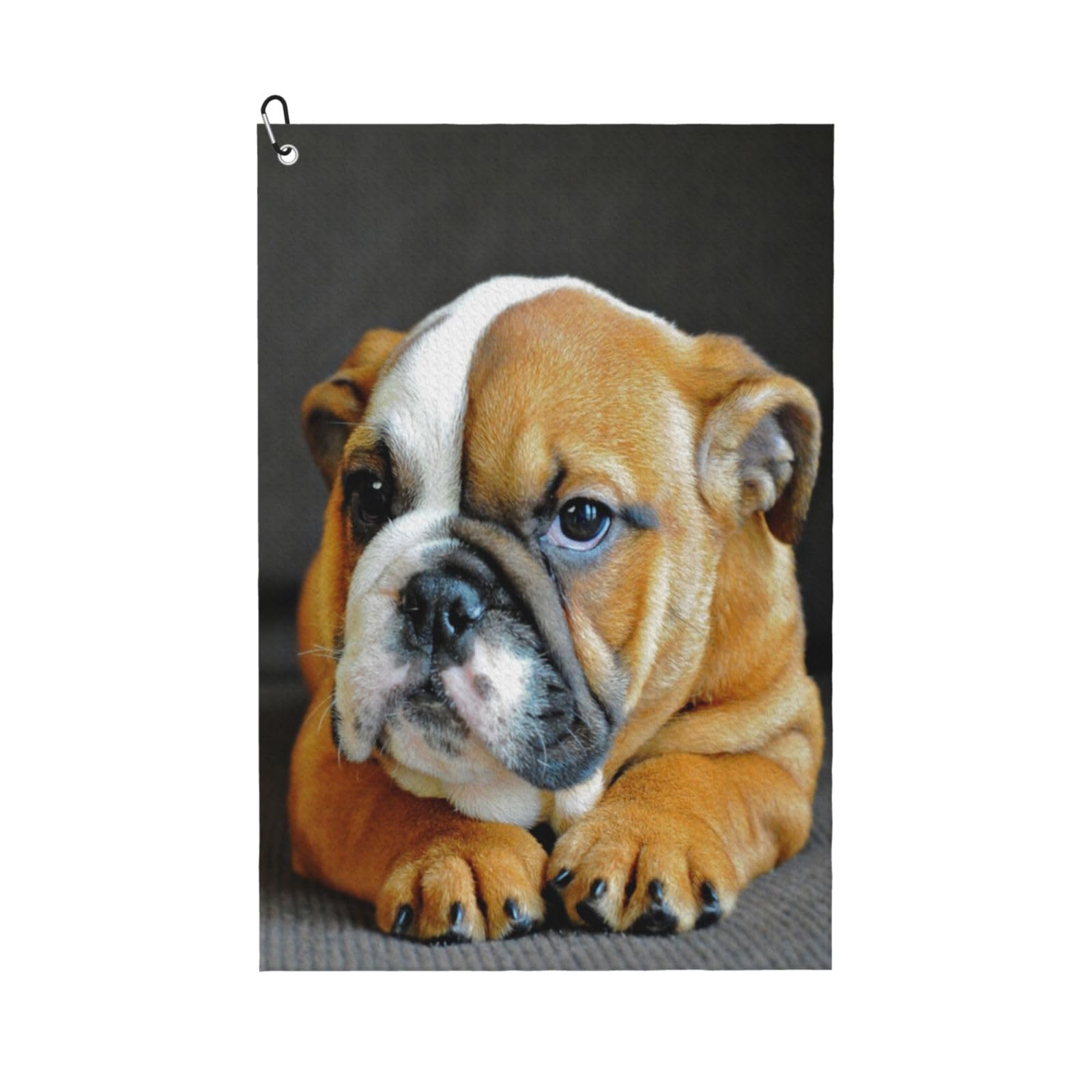 Hnnkloy English Bulldog Puppy Dog, 16x24 in Portable Waffle Golf Towels with Carabiner Clip for Golf Bag