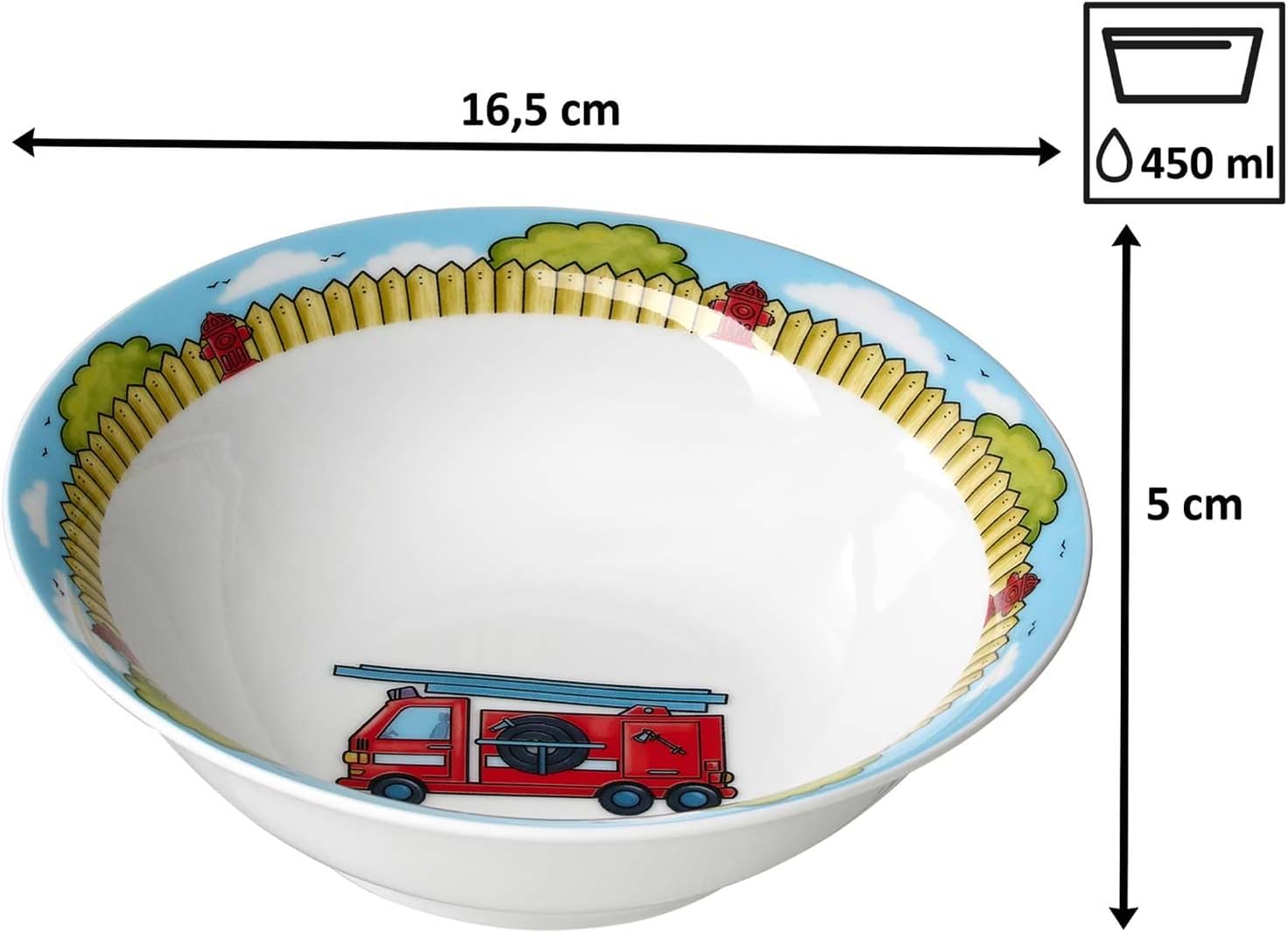 Ritzenhoff & Breker Bernie 3-Piece Kids Dishes Dinner Set, Multi-Colour, Bowl, Cup, Porcelain Plate