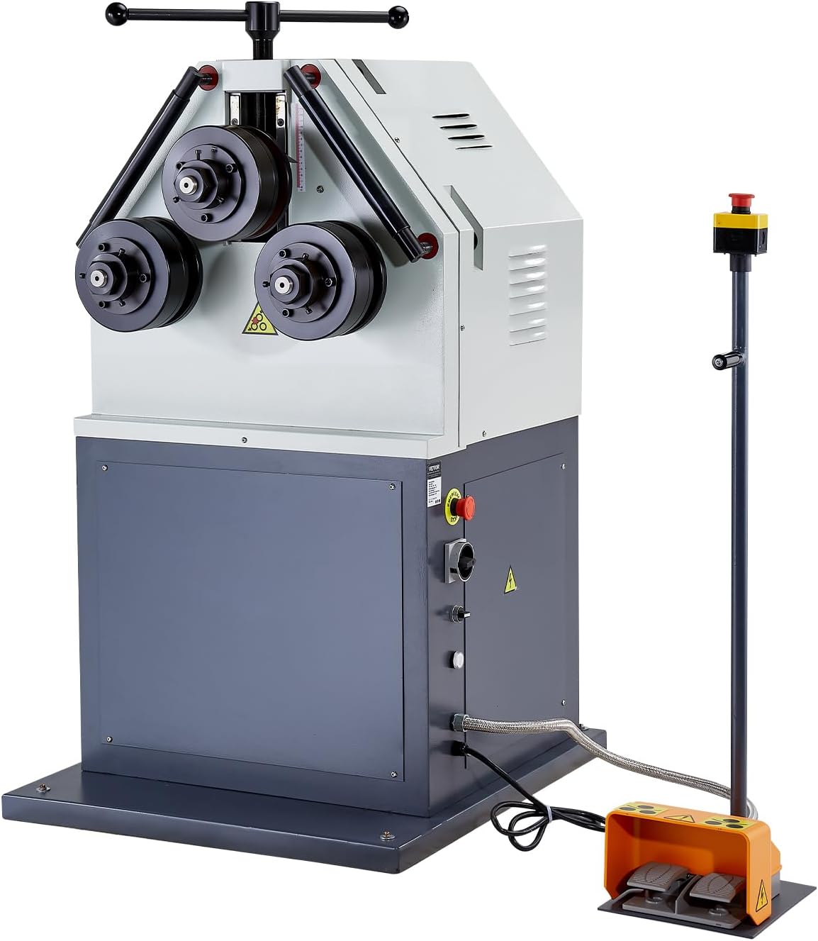 VEVOR 2.2KW Electric Roll Bending Machine, 3-Roller Electric Pipe Bender Machine with 180° Maximum Bending Angle & Reversible Foot Switch, Support Horizontal/Vertical Operation (220V 60Hz 3-Phase)