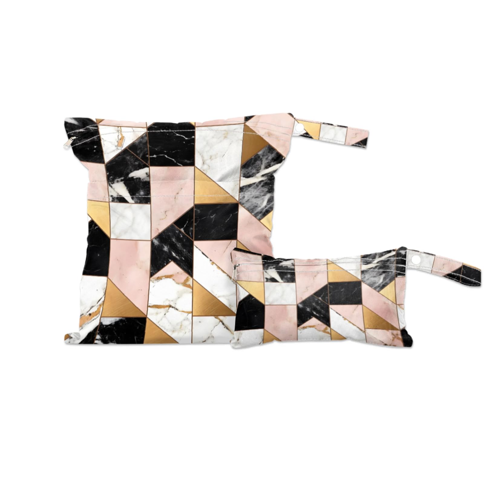 2 Set Geometric Pattern Wet Dry Bags for Baby Cloth Diapers Reusable Storage Bag for Travel,Beach,Pool,Daycare,Stroller,Gym,Laundry,Dirty Clothes,Swimsuits & Wet Clothes, Marble Texture Wet Bag