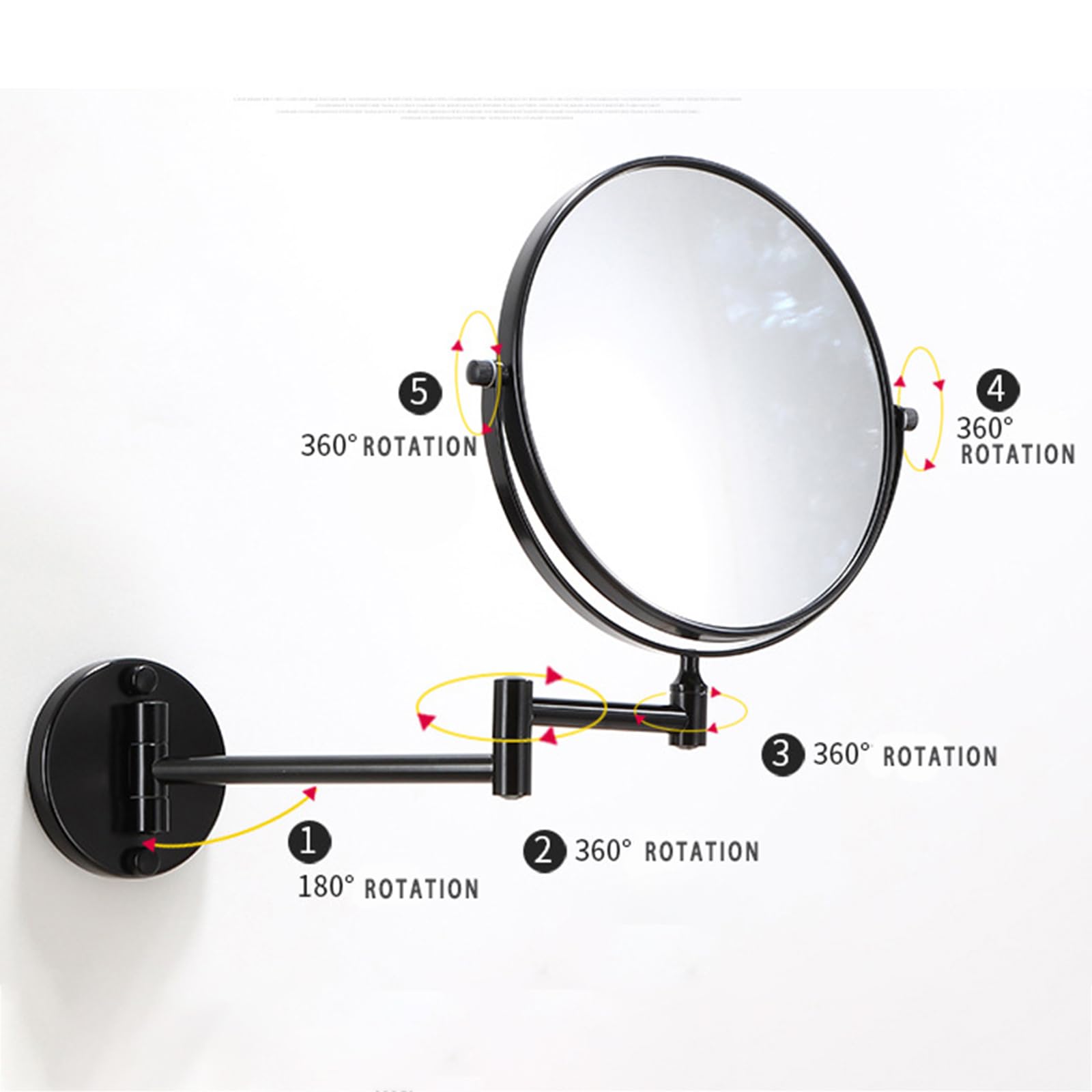 YSOLDA Espejo de Aumento de Doble Cara 1X y 3X, Espejo de tocador Plegable montado en la Pared, Espejos cosméticos Ajustables giratorios, Espejo de Afeitar de Aluminio Espacial para baño,Negro,8inch