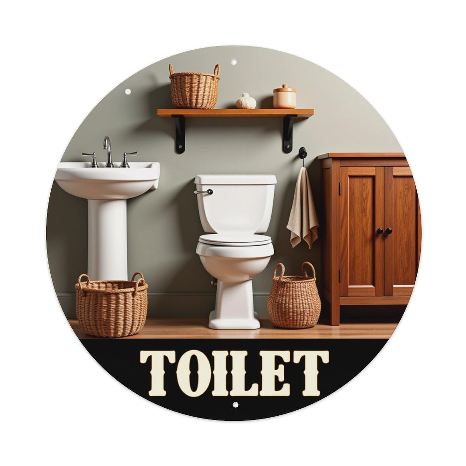 Toilet Sink Cabinet Basket Shelf Round Tin Sign Retro Metal Sign for Cafe Bar Pub Home Game Room Gym Club Wall Decoration Vintage Metal Poster 8x8 Inch