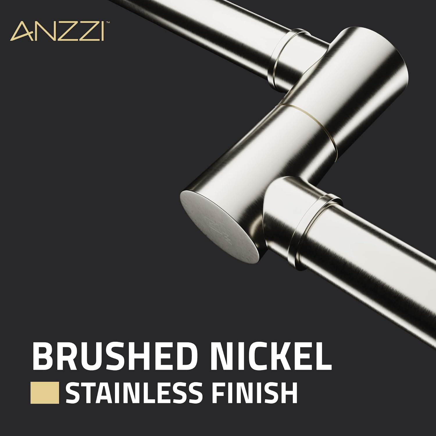 Anzzi Wall Mount Pot Filler Faucet, Double Joint Swing Arms, Single Hole, Solid Brass Interior, Stainless Steel Finish, Brushed Nickel, 2 Handle (KF-AZ259BN)