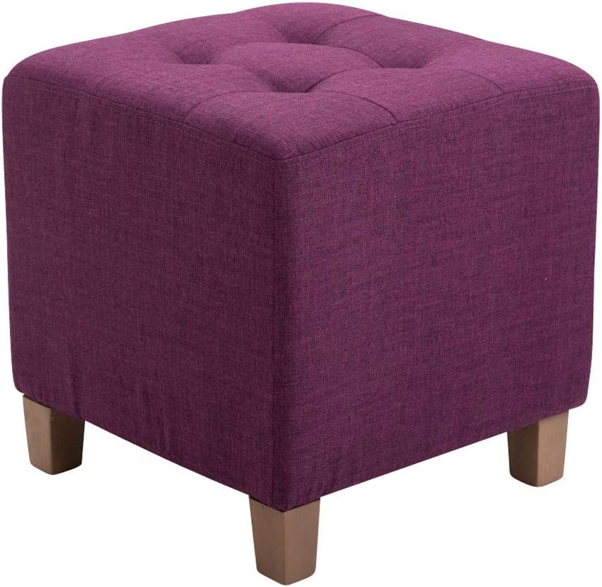 Image of Pouffes Bench Sitting Stool for Living Room Kitchen Bench Puffy Wooden Mudda Ottoman Stools Footstool Pouf.(Violet)