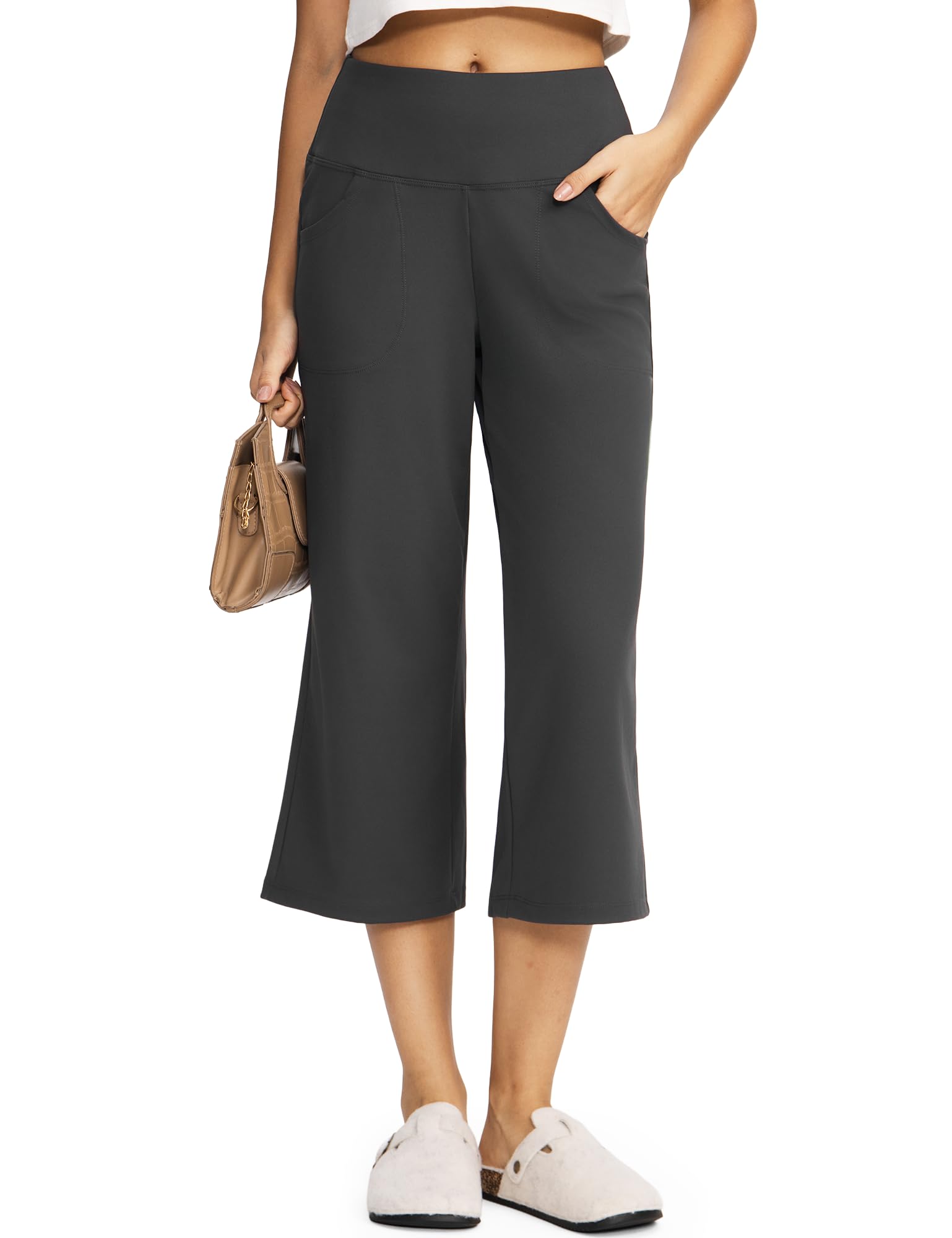 Yogaration Caprihose Damen Weites Bein, 7/8 Yogahose High Waist mit Taschen, Leichte Sporthose Damen, Bequeme Lounge Hose für Yoga, Freizeit, Reisen