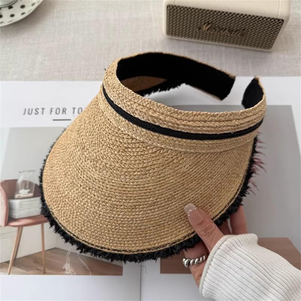 Visera de Paja para Mujer Sombrero de Paja Playa ala Grande Verano for Mujer, Sombrero Hueco Rafia para Sombreado al Aire Libre