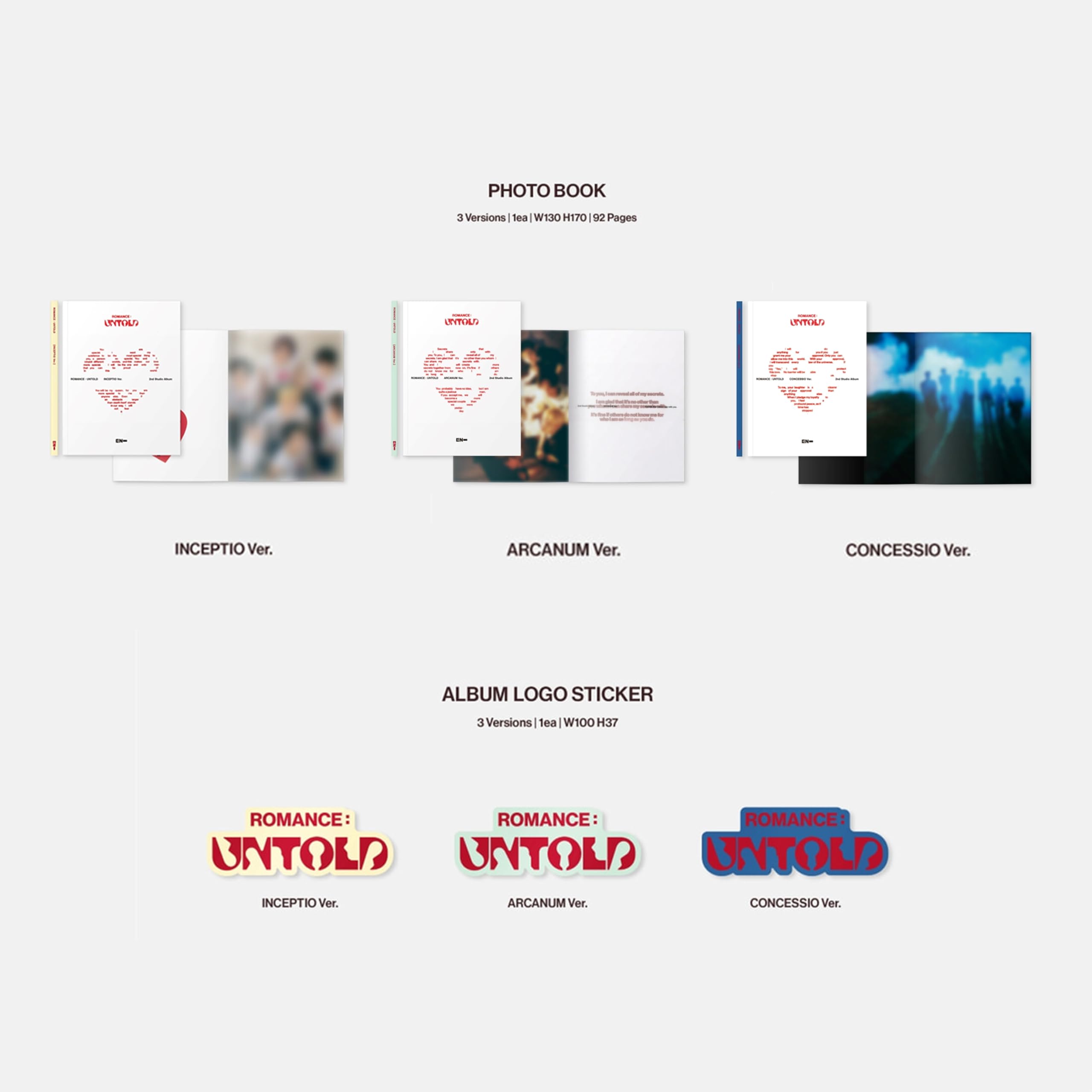 ENHYPEN - 2nd full album [ROMANCE : UNTOLD] (INCEPTIO Ver.) Photo Book + Paper Rings R + 2 Pin Badges + 4 Extra Photocards