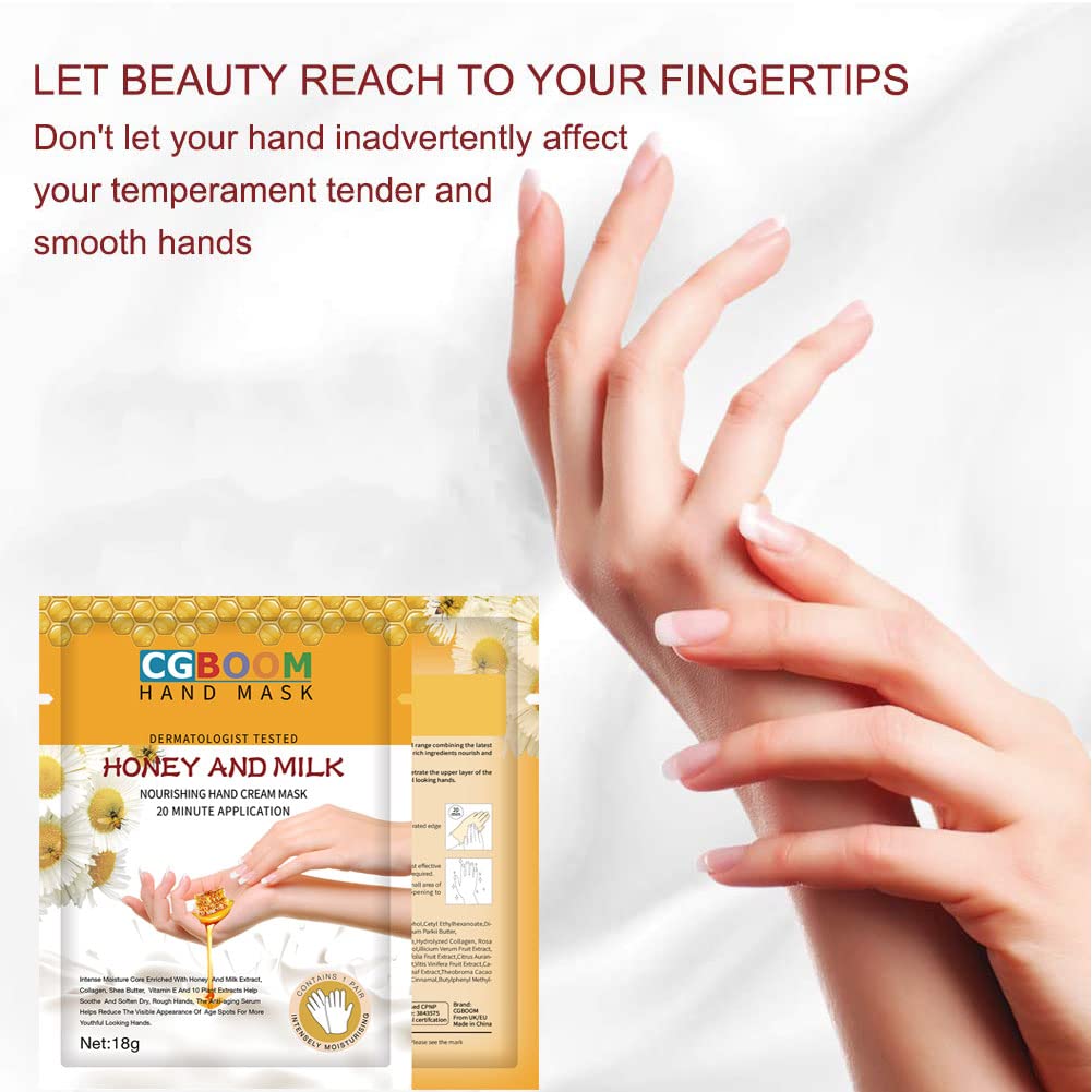 Confezione da 5 maschere per le mani idratanti esfolianti per terapia naturale, collagene con infusione profonda, idratazione, donne e uomini, maschera per mani ricche di latte miele