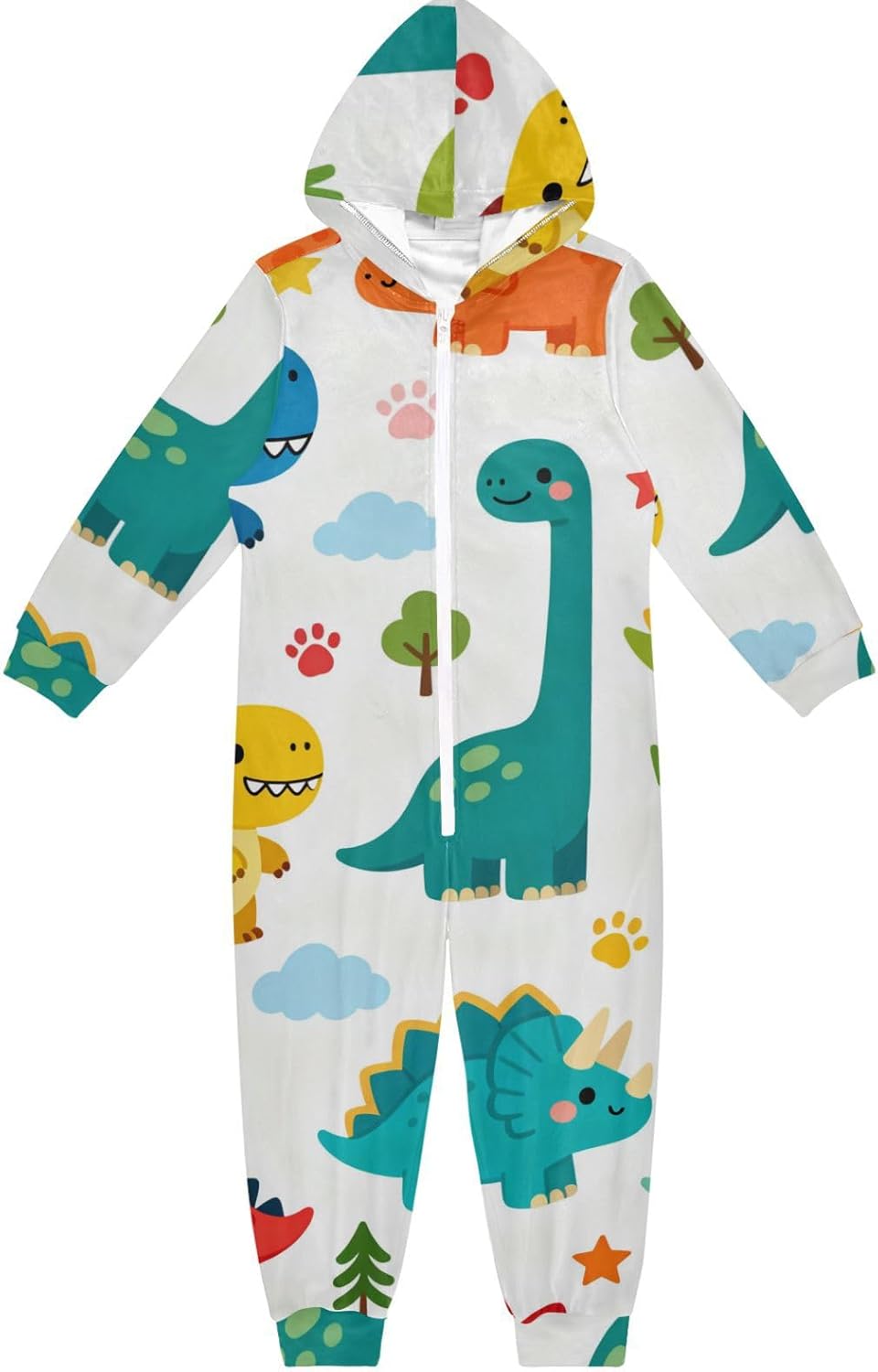 Cartoon Cute Colorful DinosaurPajamasZipper Hooded Christmas Costumefor Parties Sleepovers