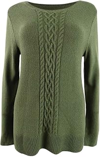 Karen Scott Women's Plus Size Cable-Knit Trimmed Sweater (S, Green Tea)