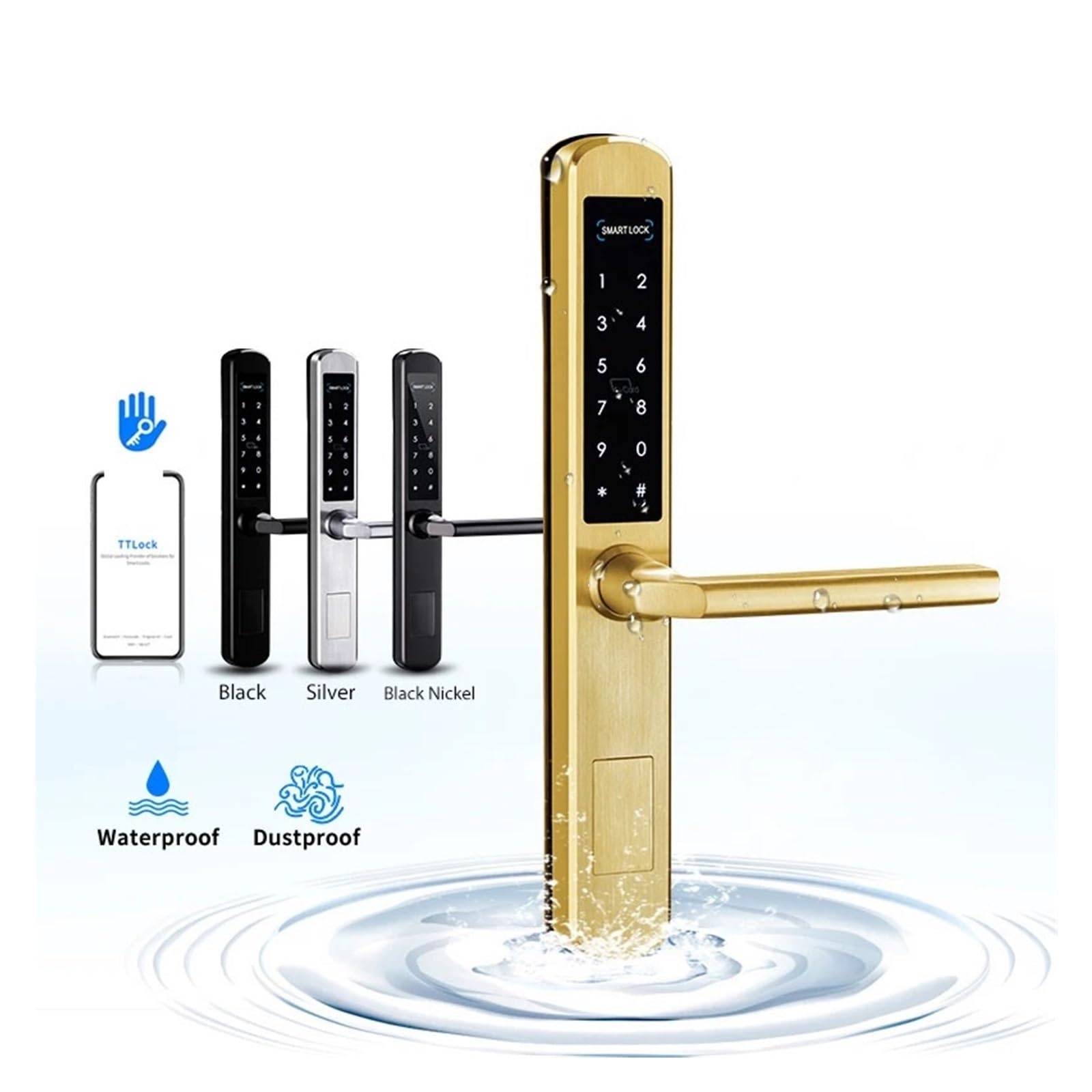 IP66 wasserdichte TTlock App Elektronischer Schlossgriff Intelligente Tastatur Schiebetürschlösser for Hotelbüros Einfache Hohe Sicherheit(Black,240 270 2885 Sliding)